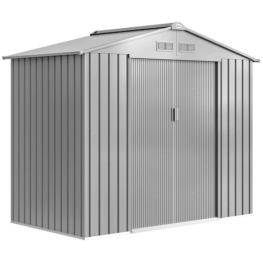 Photo of Outsunny 7 x 4ft Lockable Metal Garden Tool Storage Shed Storage - Light Grey in Grey colour on a white background