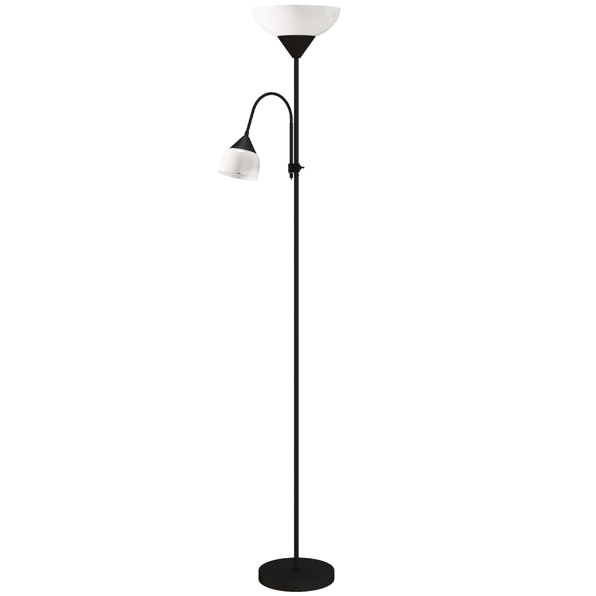 Photo of HOMCOM LED Floor Lamp for Living Room, 180cm Tall Standing Lamp, Mother and Child Uplighter with Adjustable Gooseneck, 3000K/4500K/6500K Colour Temperatures, Black in Black colour on a white background