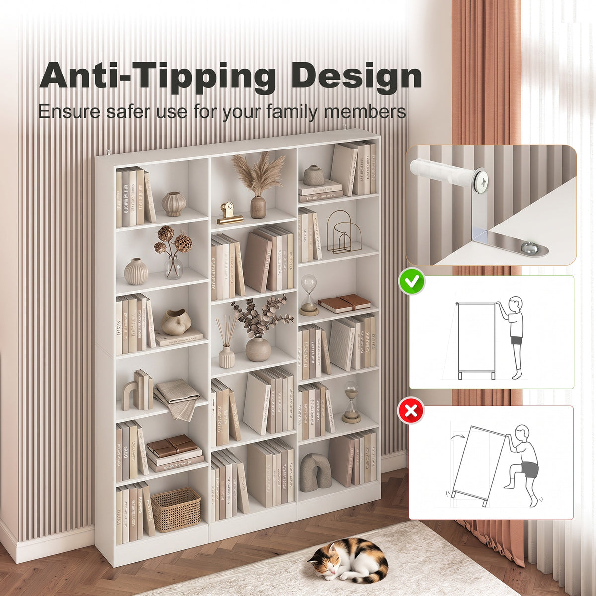 HOMCOM Bookcase with Open Storage, 6-Tier Bookshelf with Anti-Tipping Hardware, White