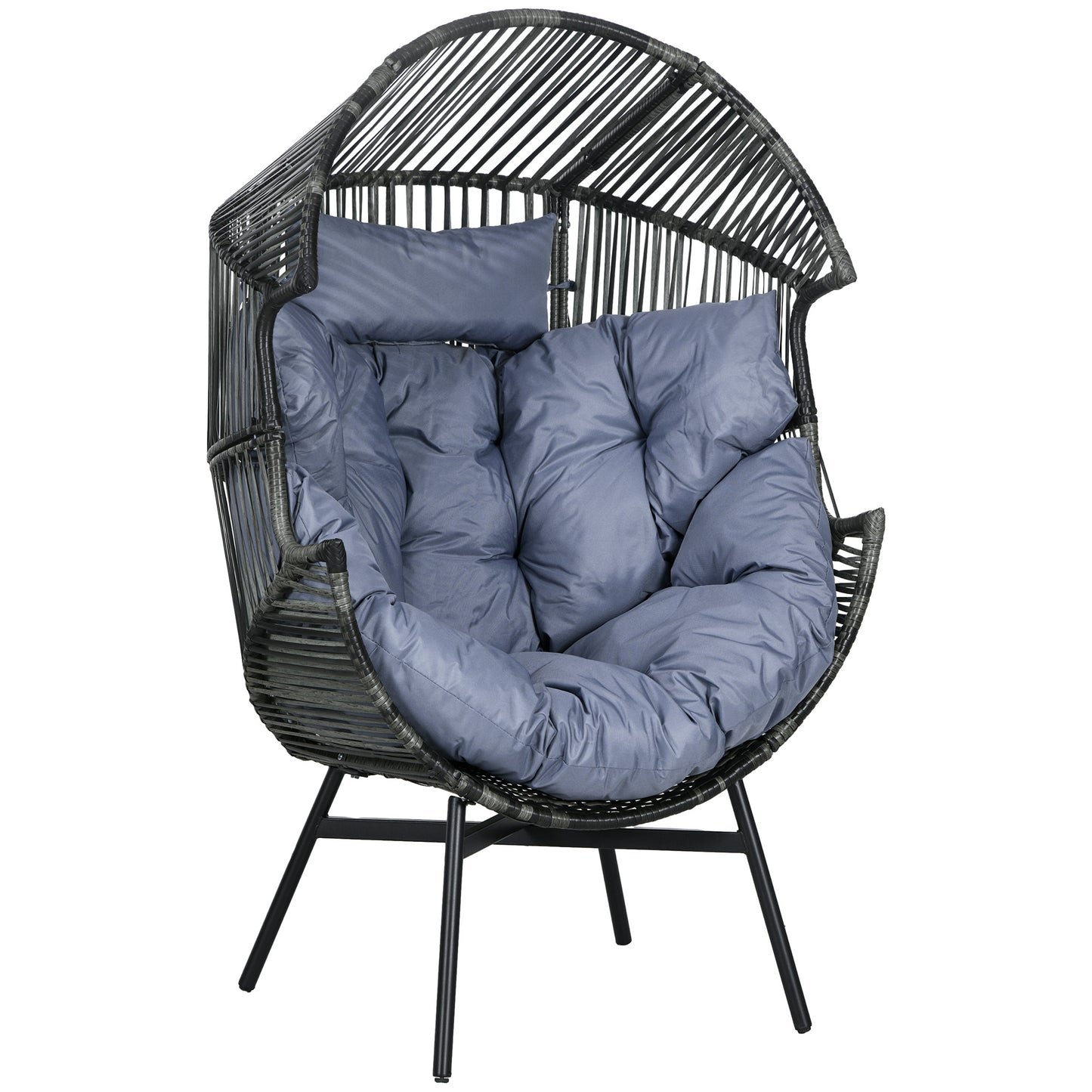 Photo of Outsunny String Rattan Egg Chair, with Padded Seat Cushion - Grey/Black in Grey/Black colour on a white background
