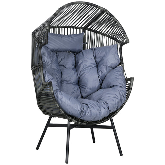 Photo of Outsunny String Rattan Egg Chair, with Padded Seat Cushion - Grey/Black in Grey/Black colour on a white background