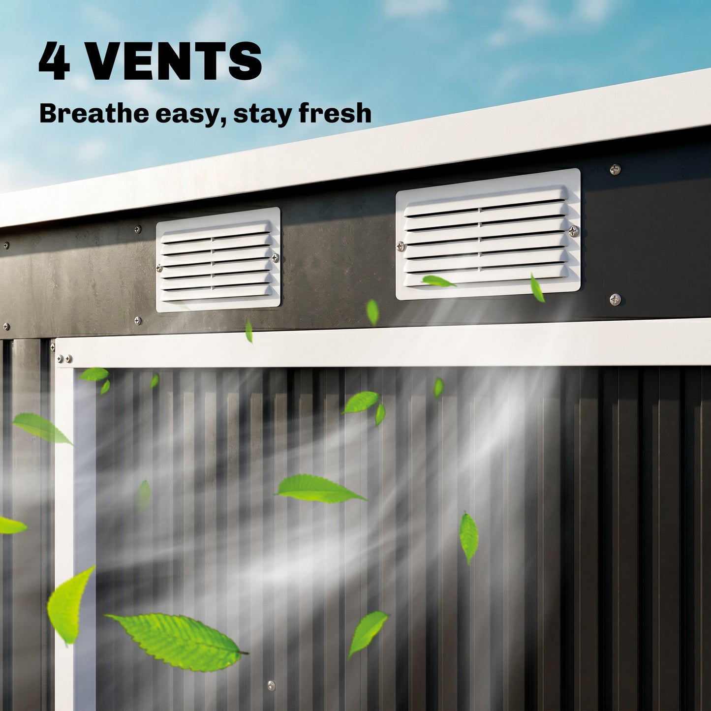 Outsunny 7 x 4ft Galvanised Steel Garden Shed, with Foundation Kit - Dark Grey