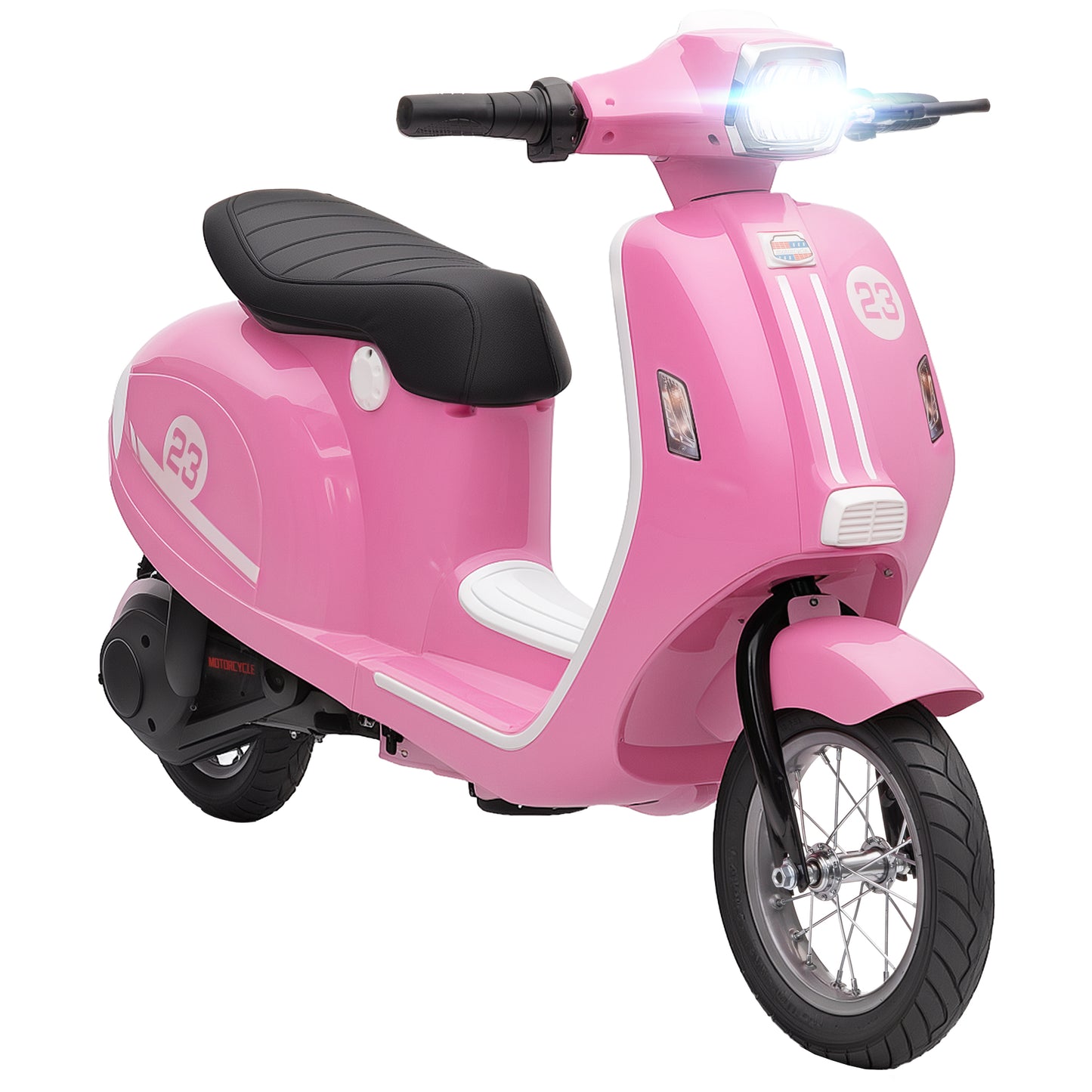 Photo of AIYAPLAY 24V Kids Electric Motorbike, Ride on Motorcycle with Manual Throttle, Brakes and LED Lights for Ages 8-12 Years, Pink in Pink colour on a white background
