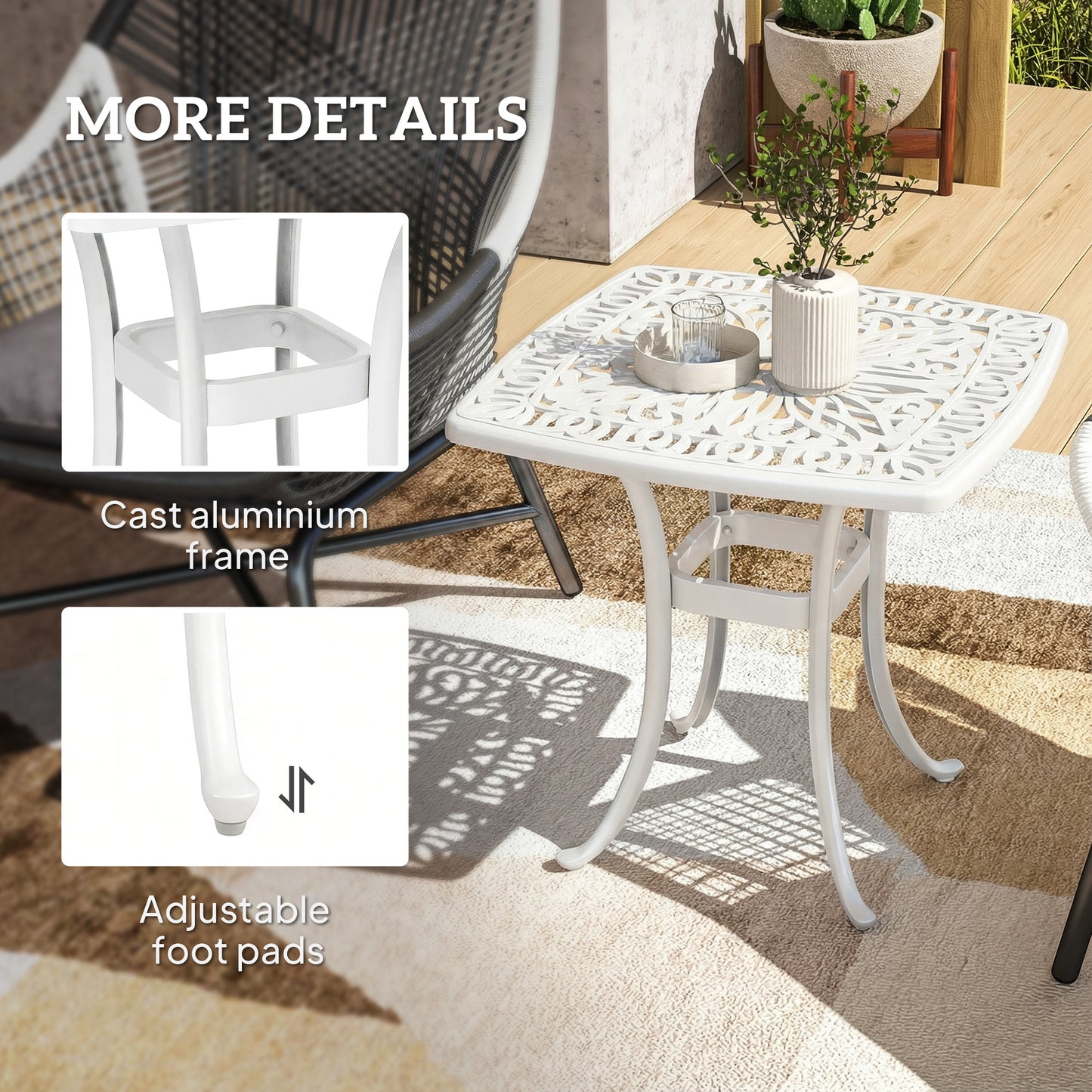 Outsunny Outdoor Garden Table with 38mm Dia. Umbrella Hole, Cast Aluminium Patio End Table with Anti-slip Foot Pads for Garden
