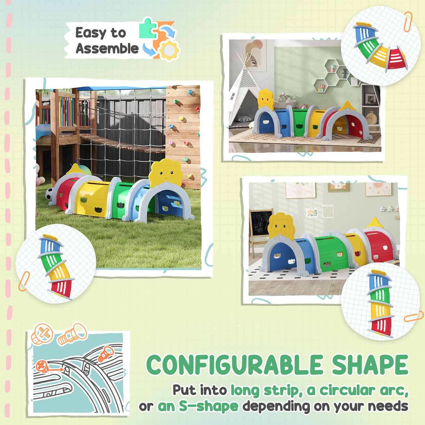 AIYAPLAY Kids Play Tunnel with Lion Design for 3-6 Years, Crawling, Climbing, Indoors & Outdoors