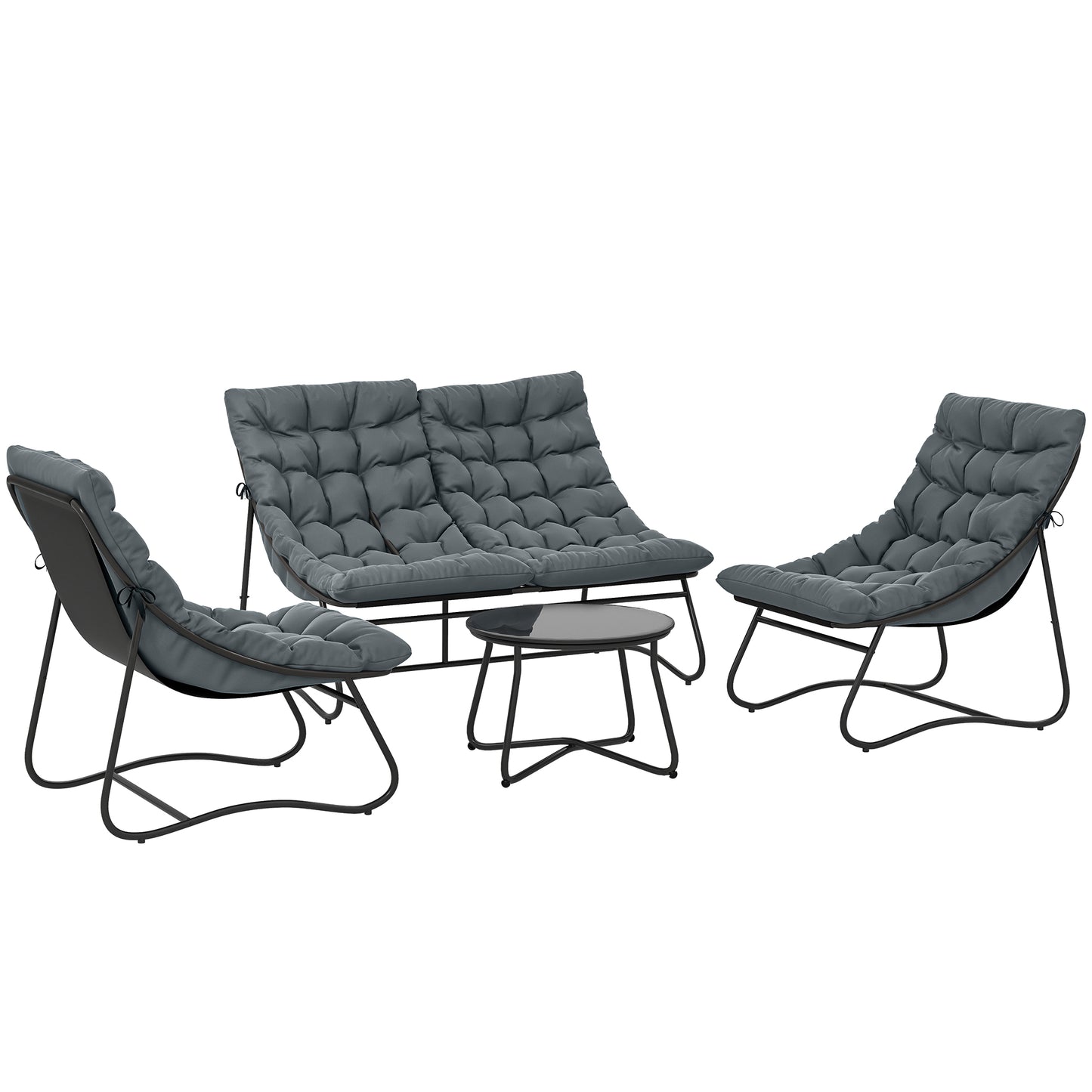 Photo of Outsunny Four-Piece Curved Seat Garden Sofa Set - Grey/Black in Grey/Black colour on a white background