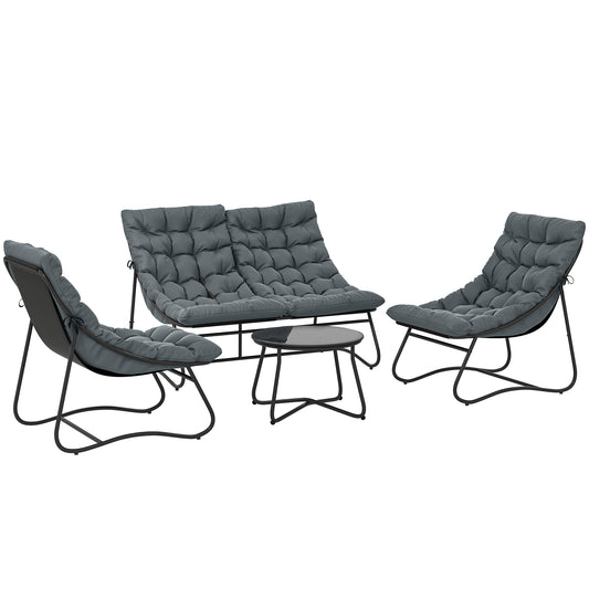 Photo of Outsunny Four-Piece Curved Seat Garden Sofa Set - Grey/Black in Grey/Black colour on a white background