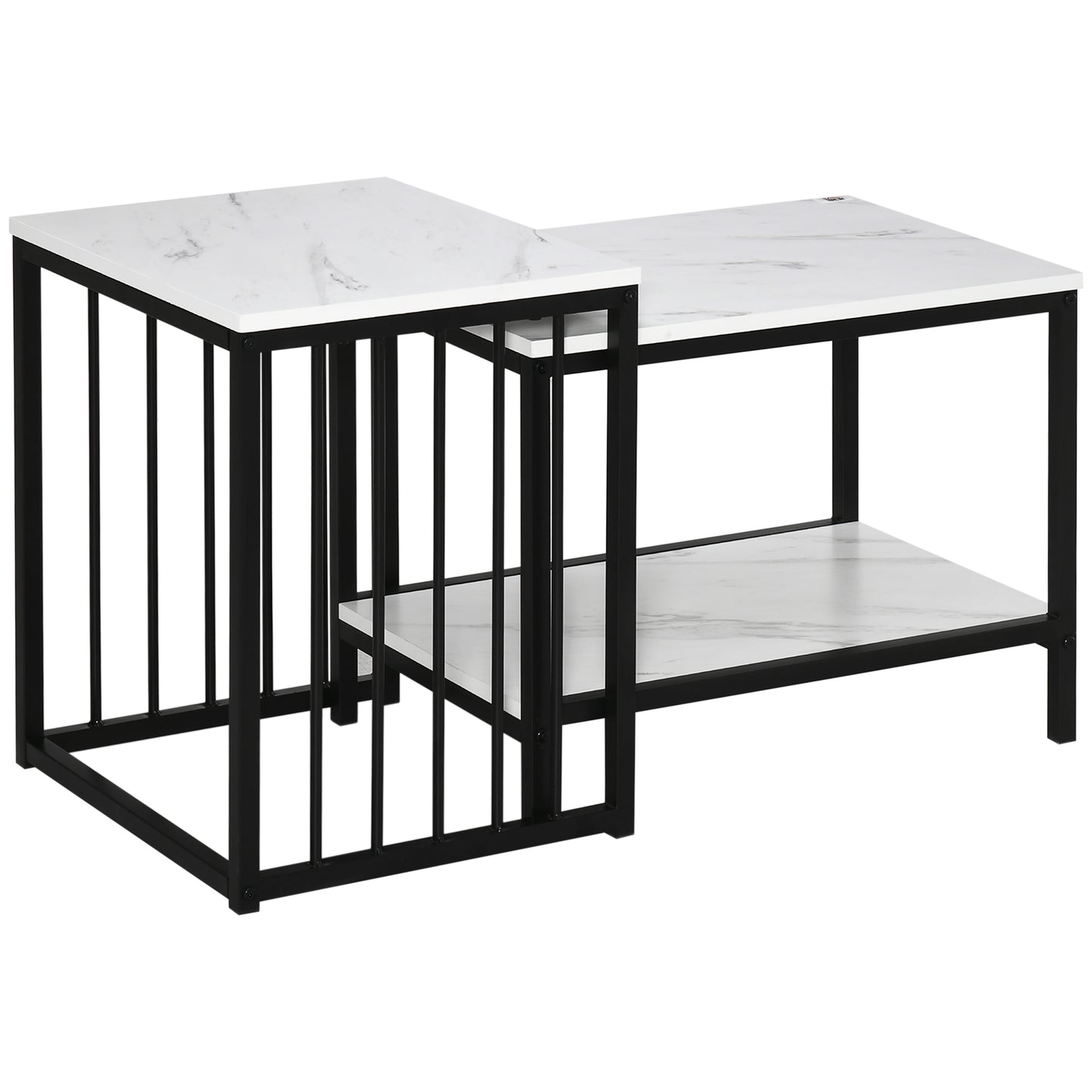 Photo of HOMCOM Modern Coffee Table Set of Two, Marble-Effect Nesting Side Tables with Steel Frame for Living Room, White, Black in Black colour on a white background