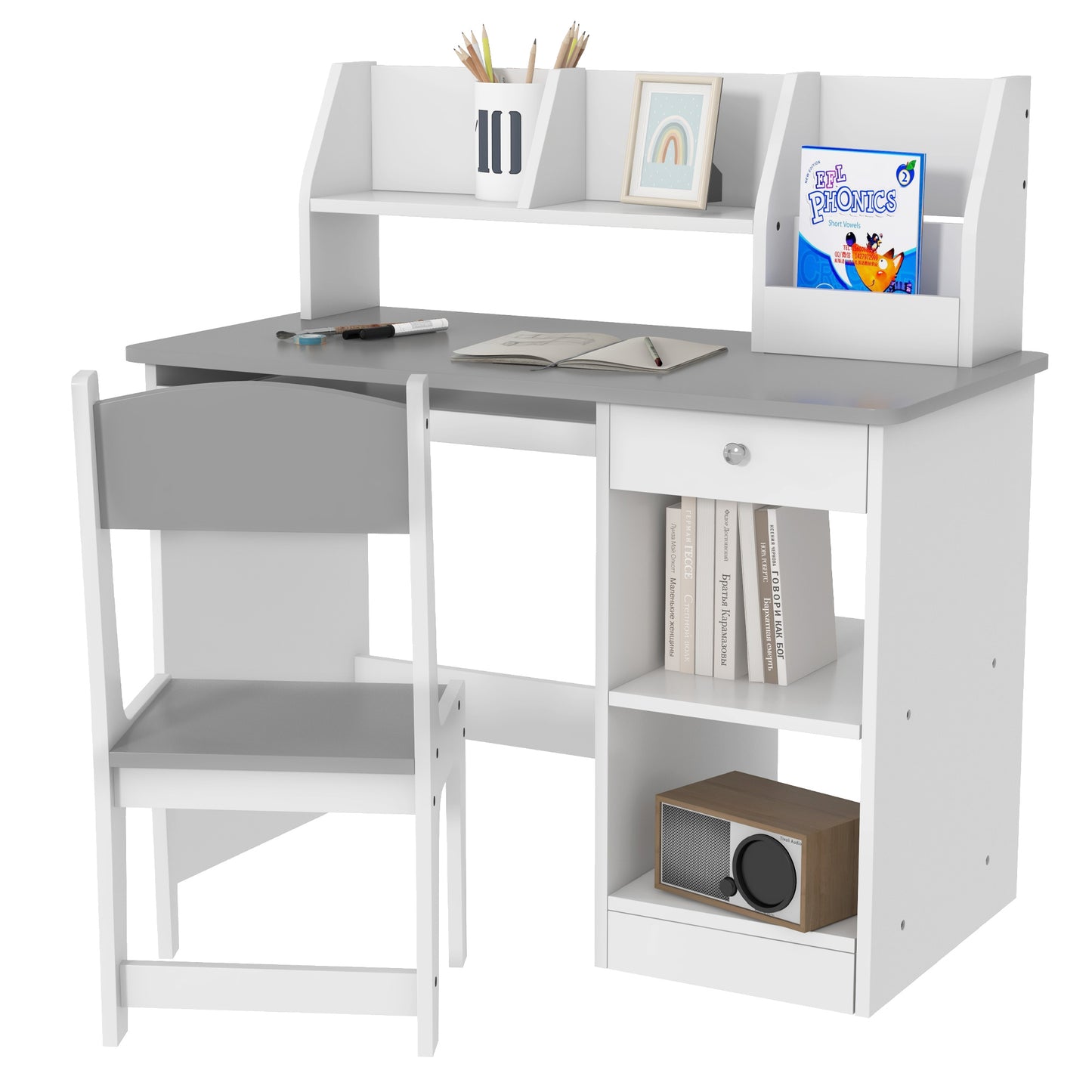 Photo of ZONEKIZ Two-Piece Kids Desk and Chair Set with Storage, for Ages 5-8 Years - Grey in Grey colour on a white background