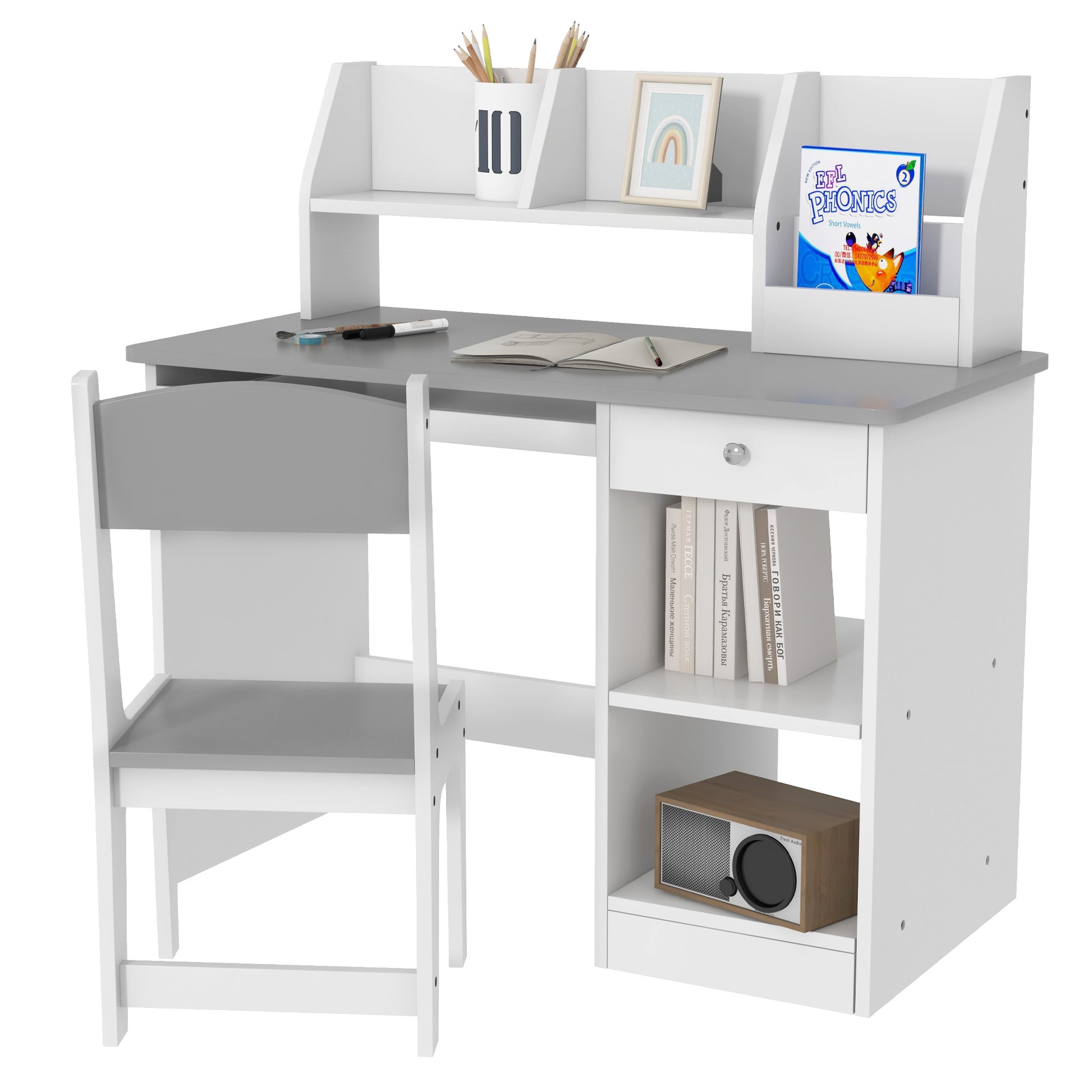 Photo of ZONEKIZ Two-Piece Kids Desk and Chair Set with Storage, for Ages 5-8 Years - Grey in Grey colour on a white background