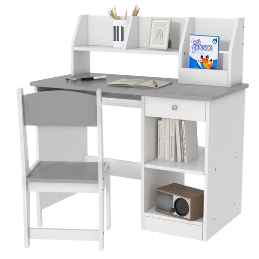 Photo of ZONEKIZ Two-Piece Kids Desk and Chair Set with Storage, for Ages 5-8 Years - Grey in Grey colour on a white background