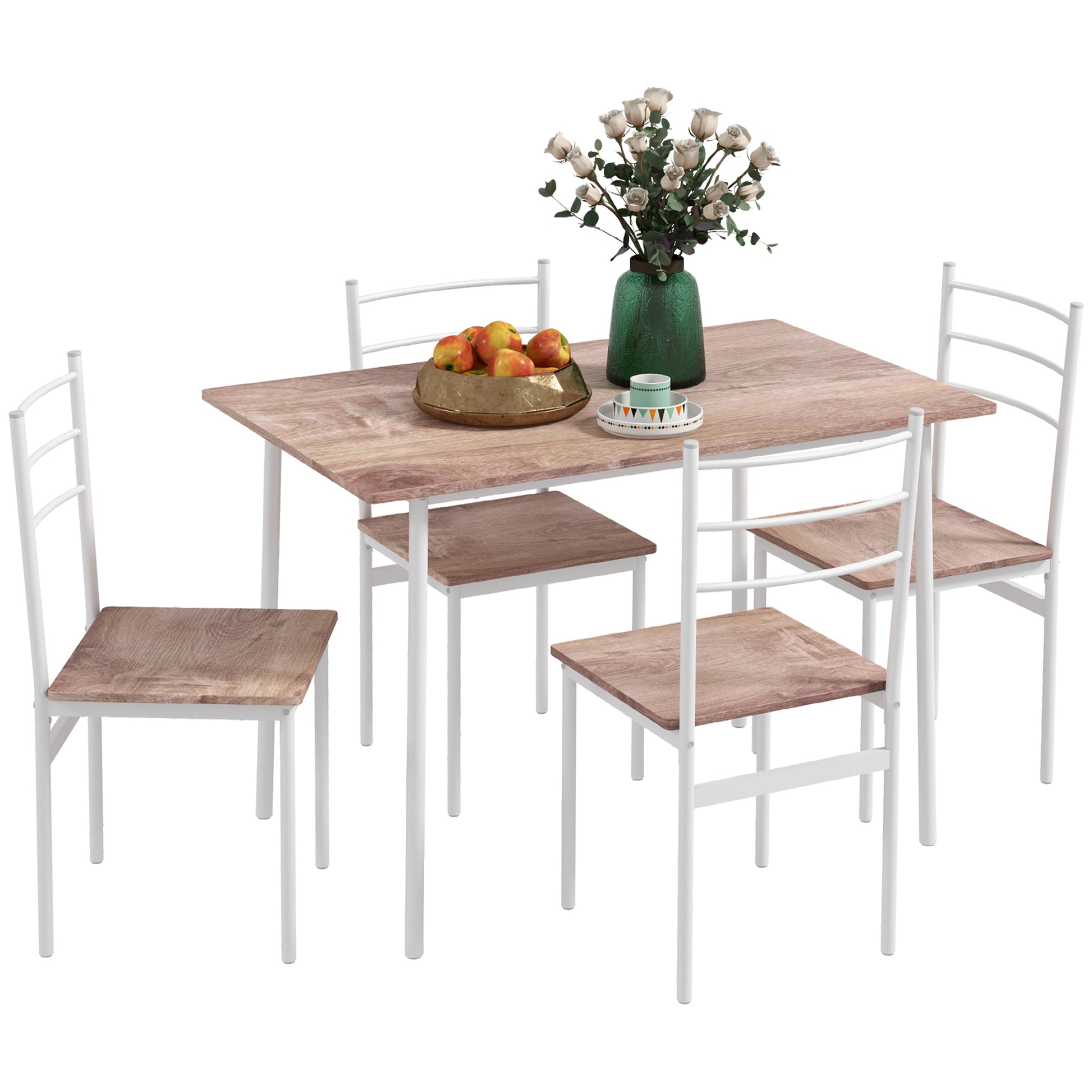 Photo of HOMCOM Five-Piece Compact Dining Table and Chairs Set - Brown/White in Brown/White colour on a white background
