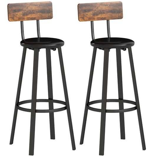 Photo of HOMCOM Set of Two Industrial-Style Bar Stools - Brown/Black in Brown/Black colour on a white background