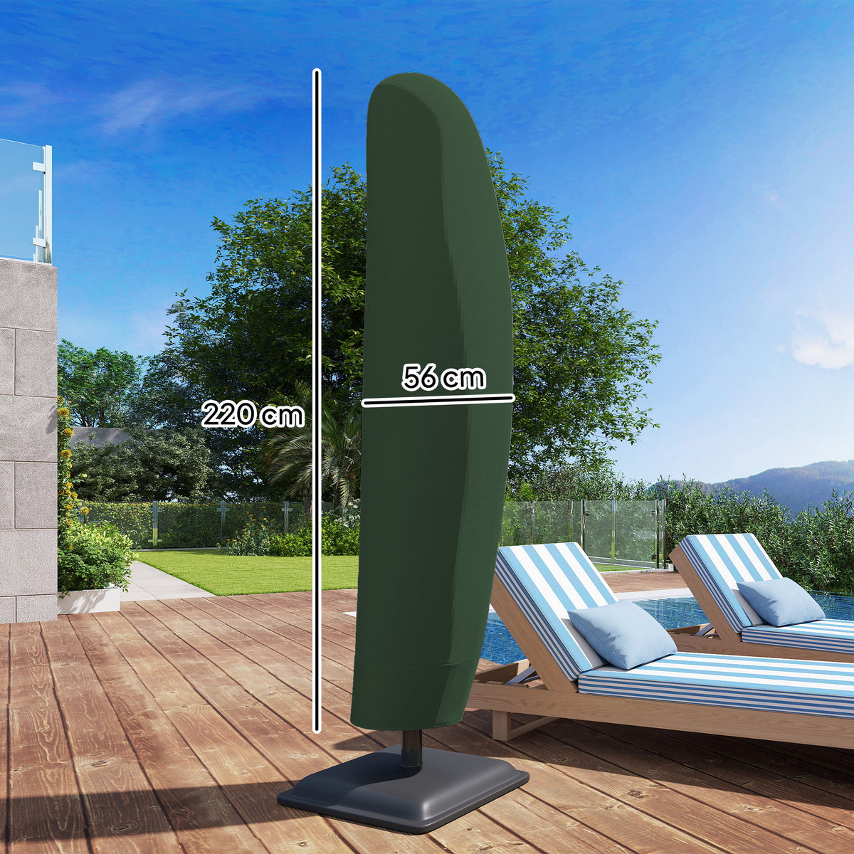 Outsunny Parasol Cover, 300D Oxford Cantilever Umbrella Cover Fit for 2-4m Parasol, Green