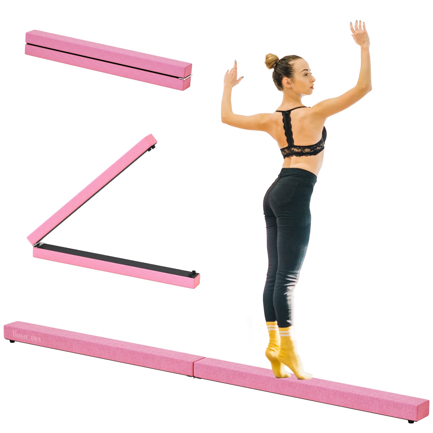 Photo of HOMCOM 2.4M 8FT Gymnastics Folding Balance Beam Home Gym Training Exercise Sports - Pink in Pink colour on a white background