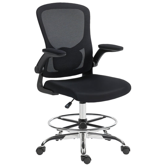 Photo of HOMCOM Draughtsman Chair, with Adjustable Lumbar - Black in Black colour on a white background