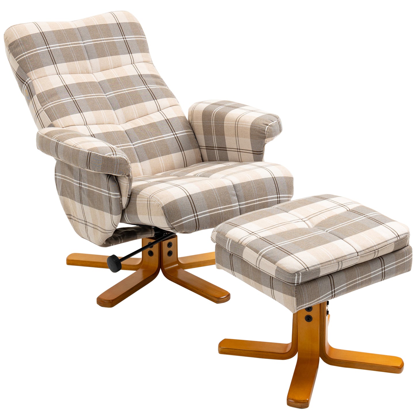 Photo of HOMCOM Linen Swivel Recliner Chair with Footstool, Wooden Base and Storage for Living Room, Multicolour in Multicolour colour on a white background