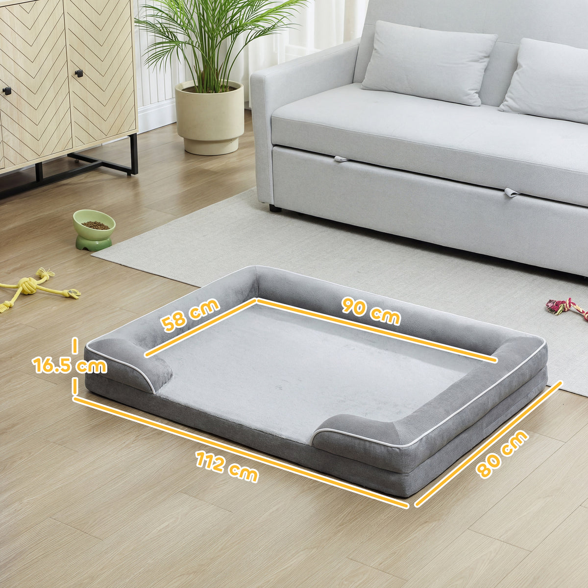 PawHut Dog Sofa Bed, Washable Pet Bed with Removable Cover and Non-Slip Bottom for Small, Medium and Large Dogs, Grey