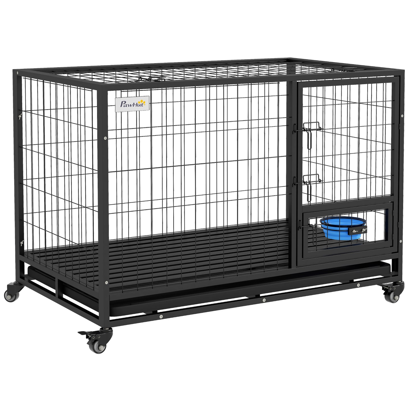 Photo of PawHut Heavy Duty Dog Crate on Wheels w/ Bowl Holder, Removable Tray, Openable Top, Detachable Door, for L, XL Dogs in Dogs colour on a white background