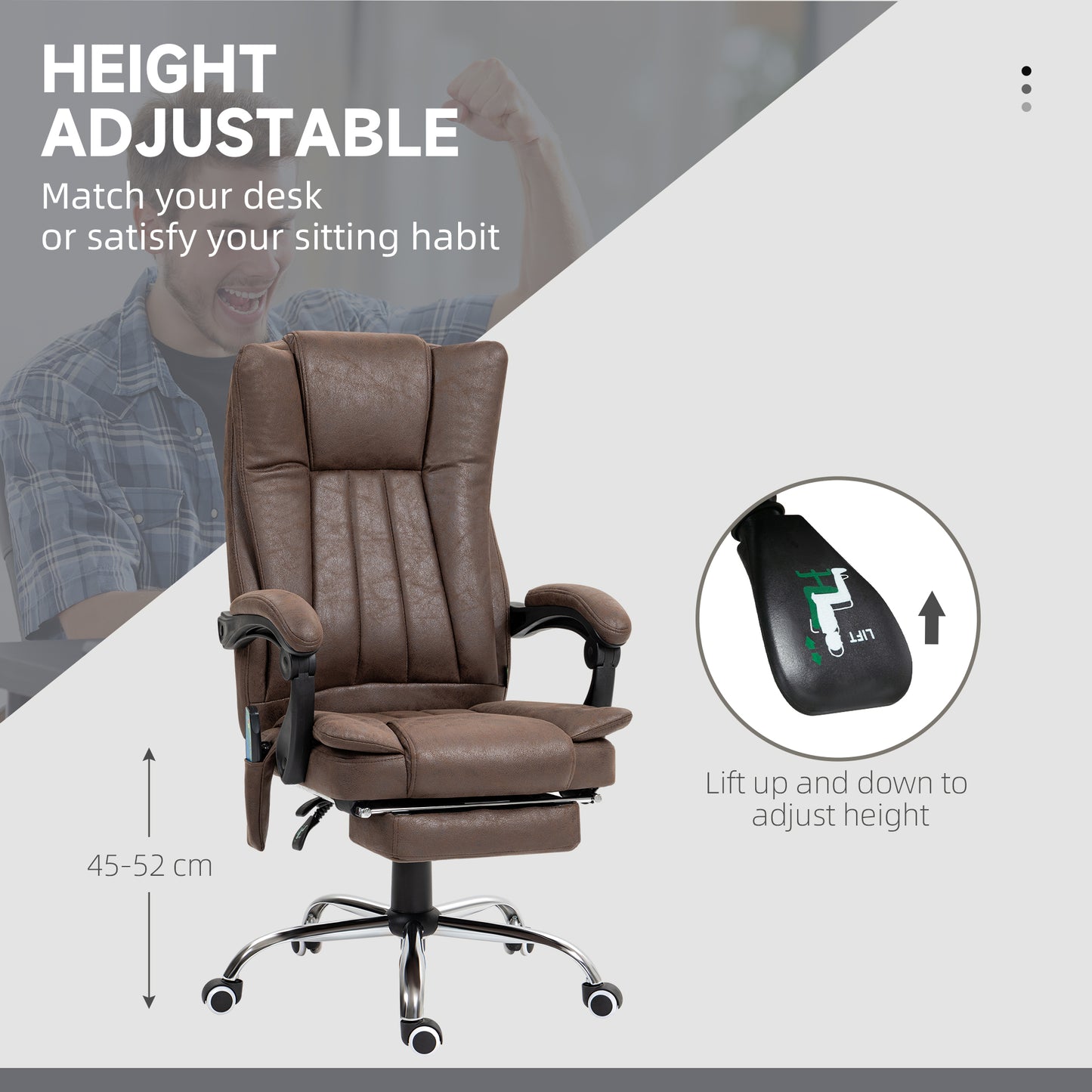 Vinsetto Vibrating Massage Office Chair with Heat, Desk Chair with Height Adjustable and Footrest, Dark Brown