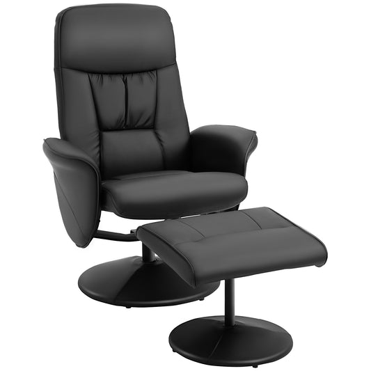 Photo of HOMCOM Swivel Recliner Chair with Footstool, PU Leather Armchair and Ottoman with High Back and Round Base for Living Room, Black in Black colour on a white background