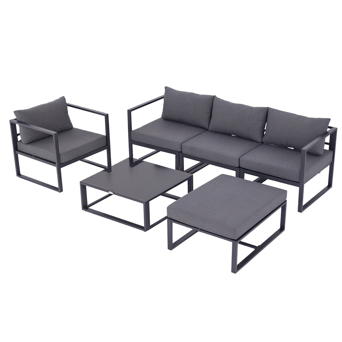 Outsunny gray outdoor sectional sofa set with armchair, three-seat sofa, table and footrest