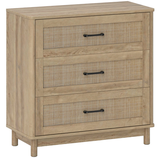 Photo of HOMCOM 76 cm Wide Drawer Chest of Drawers with 3 Drawer - Oak in Oak colour on a white background