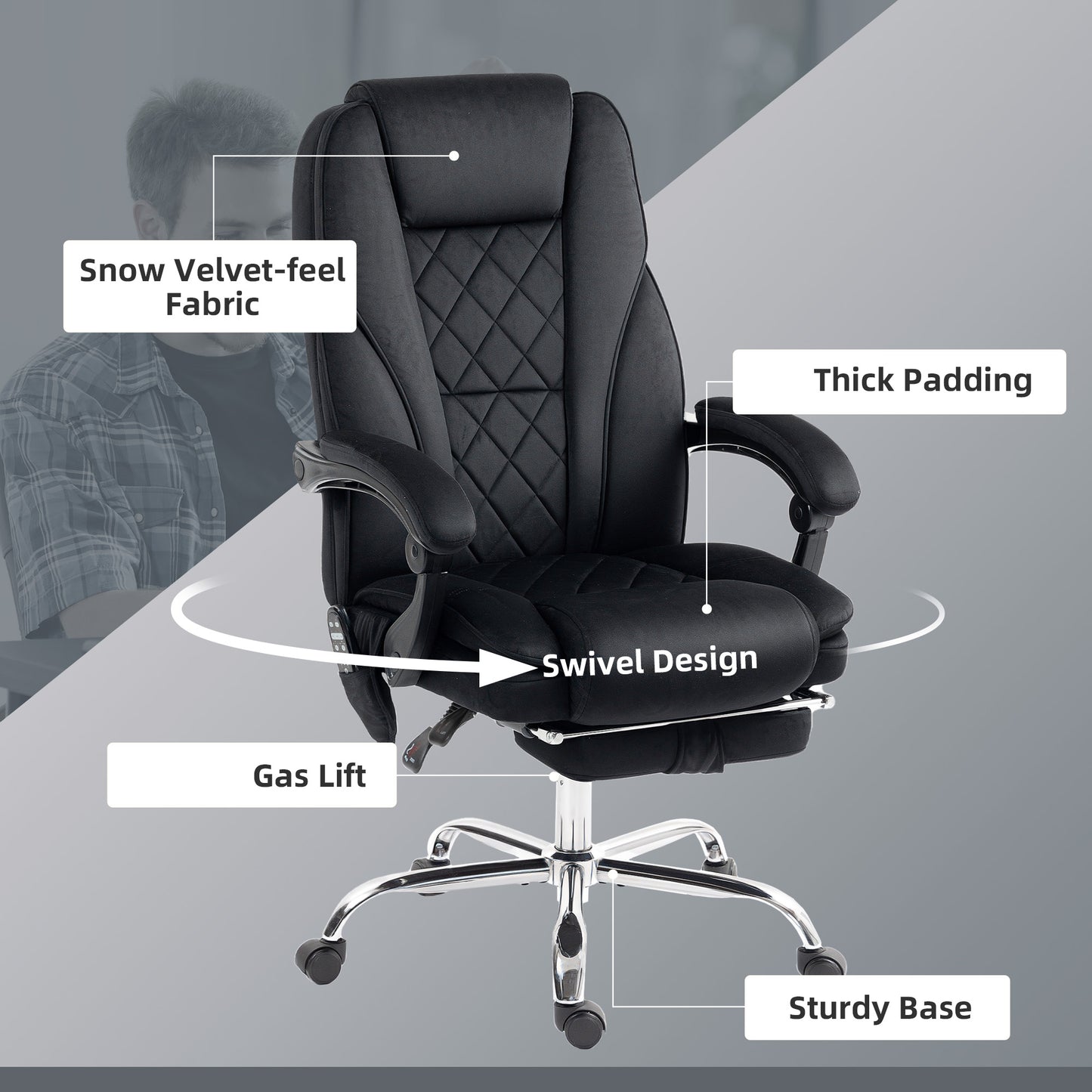 Vinsetto Massage Office Chair, Heated Reclining Computer Chair with Adjustable Height and Footrest, Black