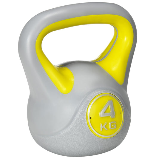 Photo of SPORTNOW Kettlebell, 4kg Kettle Bells with Handle for Home Gym Weight Lifting and Strength Training, Yellow and Grey in Grey colour on a white background