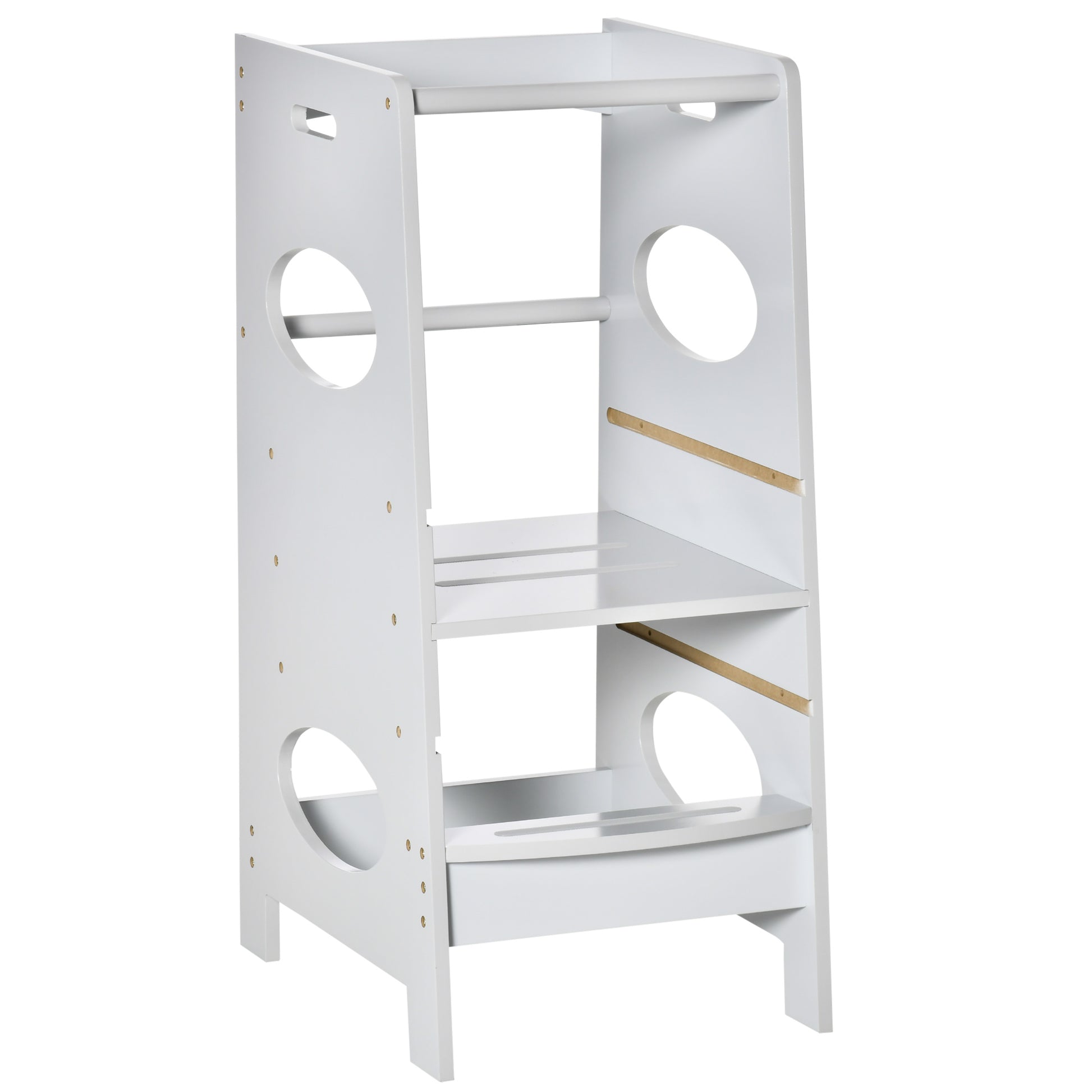 Photo of HOMCOM Kids Step Stool Toddler Kitchen Stool Tower with Adjustable Standing Platform, Grey in Grey colour on a white background