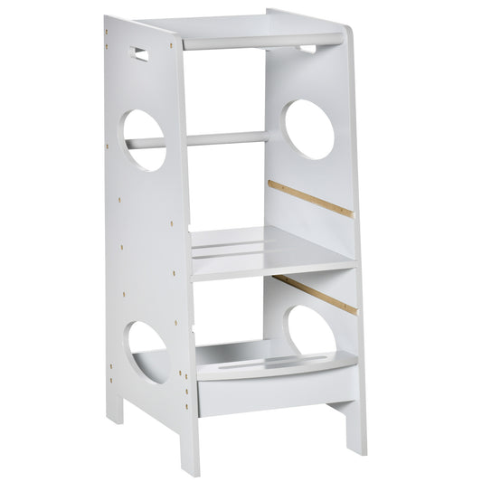 Photo of HOMCOM Kids Step Stool Toddler Kitchen Stool Tower with Adjustable Standing Platform, Grey in Grey colour on a white background