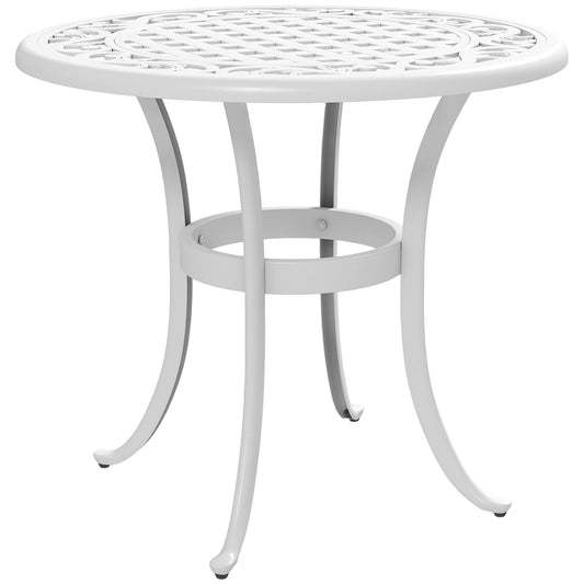 Photo of Outsunny 60 cm Round Garden Table, Cast Aluminium Outdoor Patio Table, White in White colour on a white background