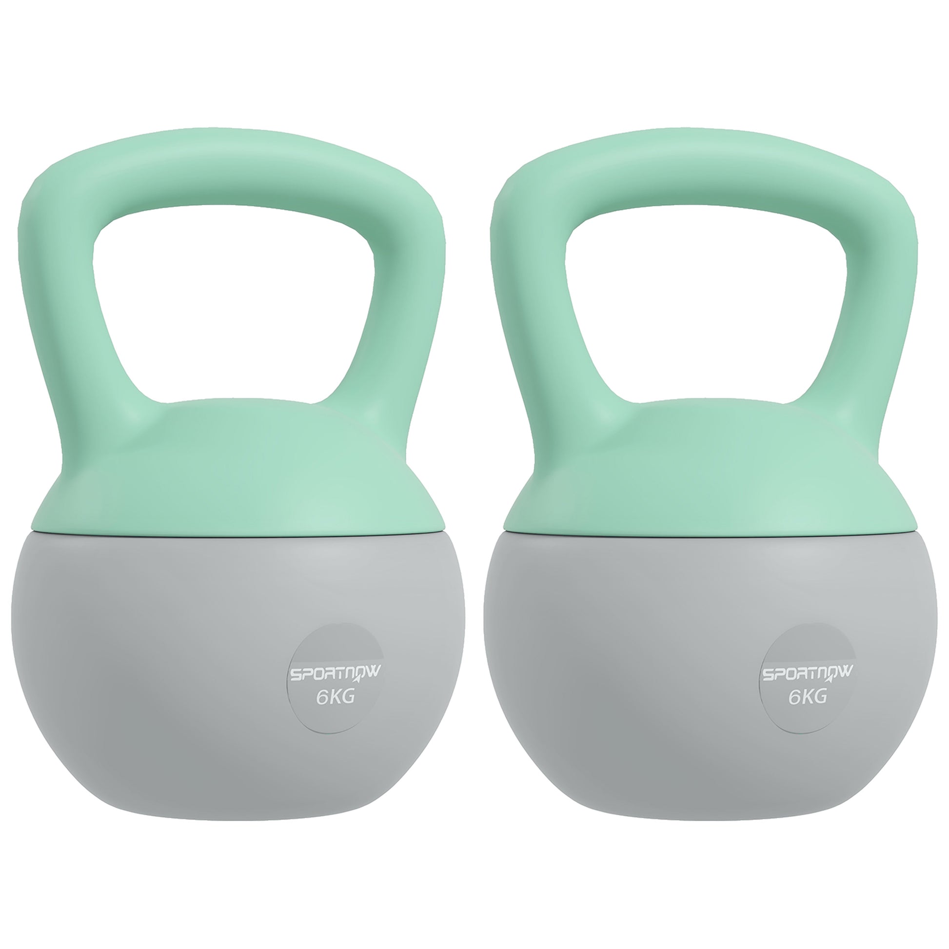 Photo of SPORTNOW 2 x 6kg Soft Kettlebell, Kettle Bell with Non-Slip Handle, for Home Gym, Strength Training, Cardio - Grey and Green in Green colour on a white background