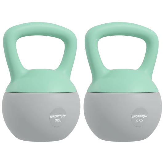Photo of SPORTNOW 2 x 6kg Soft Kettlebell, Kettle Bell with Non-Slip Handle, for Home Gym, Strength Training, Cardio - Grey and Green in Green colour on a white background