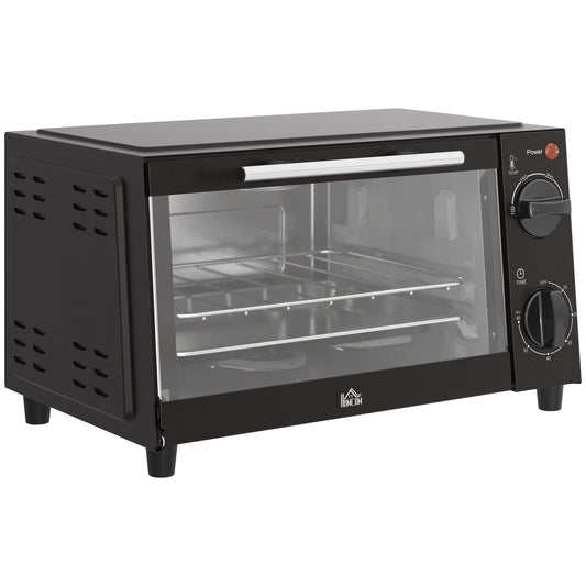 Photo of HOMCOM Mini Oven, 9L Countertop Electric Grill, Toaster Oven with Adjustable Temperature, Timer, Dishwasher Safe Baking Tray and Wire Rack, 750W, Black in Black colour on a white background