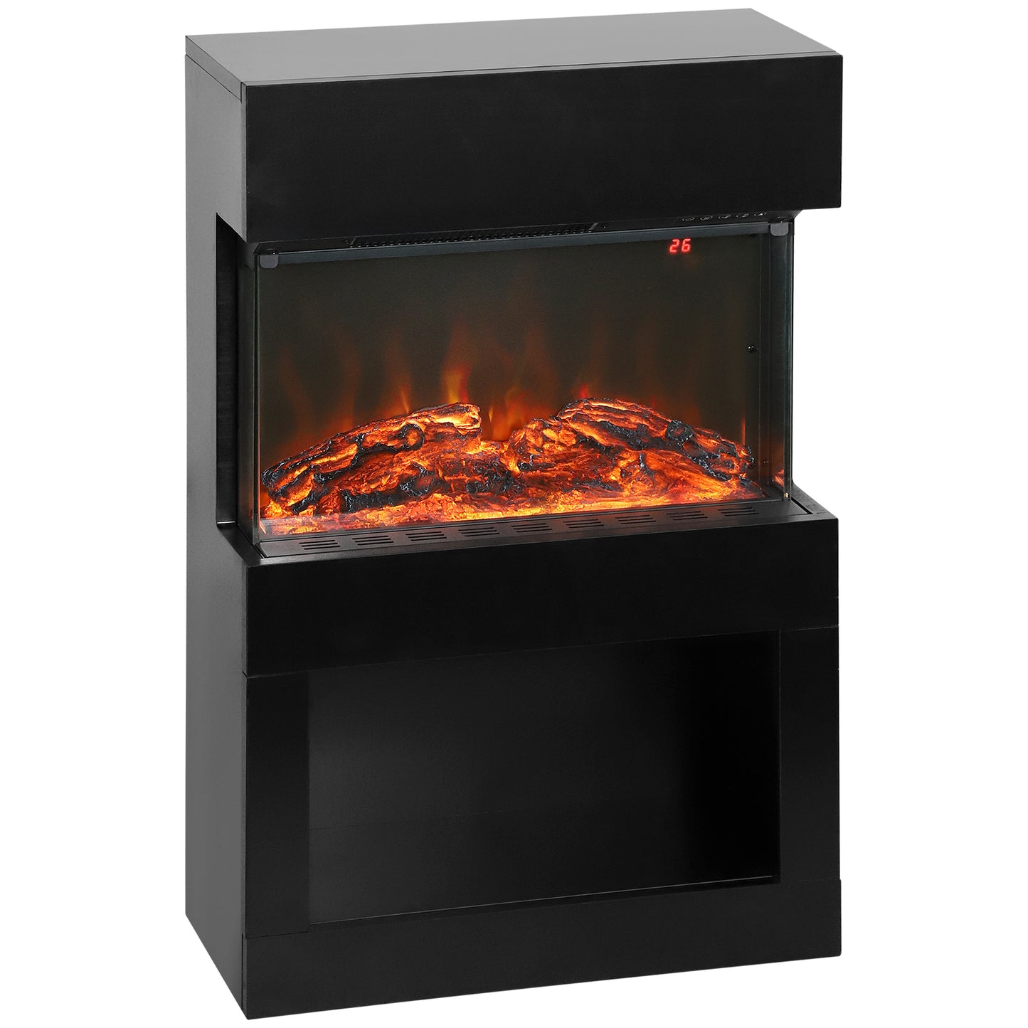 Photo of HOMCOM 19" Electric Fireplace with Surround, 3D Flame Effect, 6 Colours & 3 Brightness Levels, 1000W/2000W Black Electric Fire and Mantel Reach up to 30㎡ Space with Remote & Timer, 3 Sided View in View colour on a white background