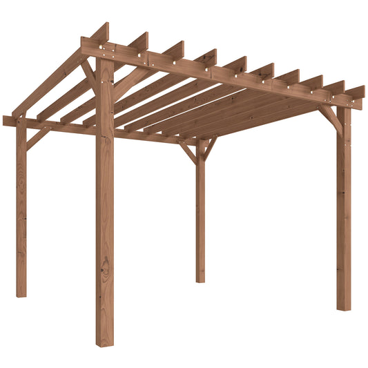Photo of Outsunny 3 x 3 m Wooden Pergola Kit, Garden Pergola Gazebo Grape Trellis with Triangle Supports, Maple Wood-effect in Wood-effect colour on a white background