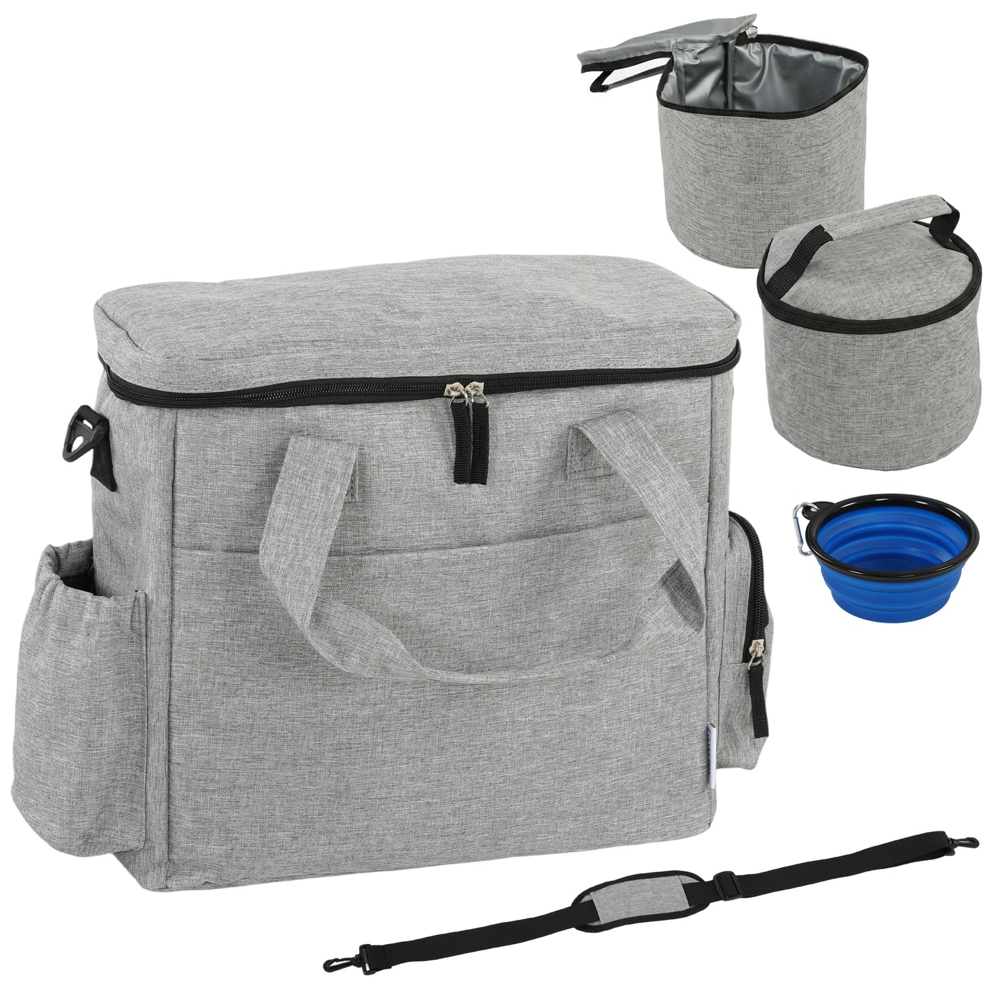 Photo of PawHut Dog Travel Bag, Waterproof Walking Bag with Multiple Pockets, Two Food Containers and Collapsible Bowl for Cat Puppy in Puppy colour on a white background