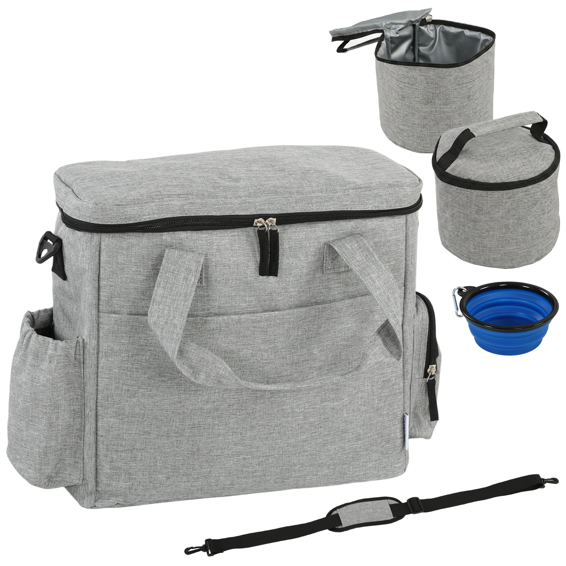Photo of PawHut Dog Travel Bag, Waterproof Walking Bag with Multiple Pockets, Two Food Containers and Collapsible Bowl for Cat Puppy in Puppy colour on a white background