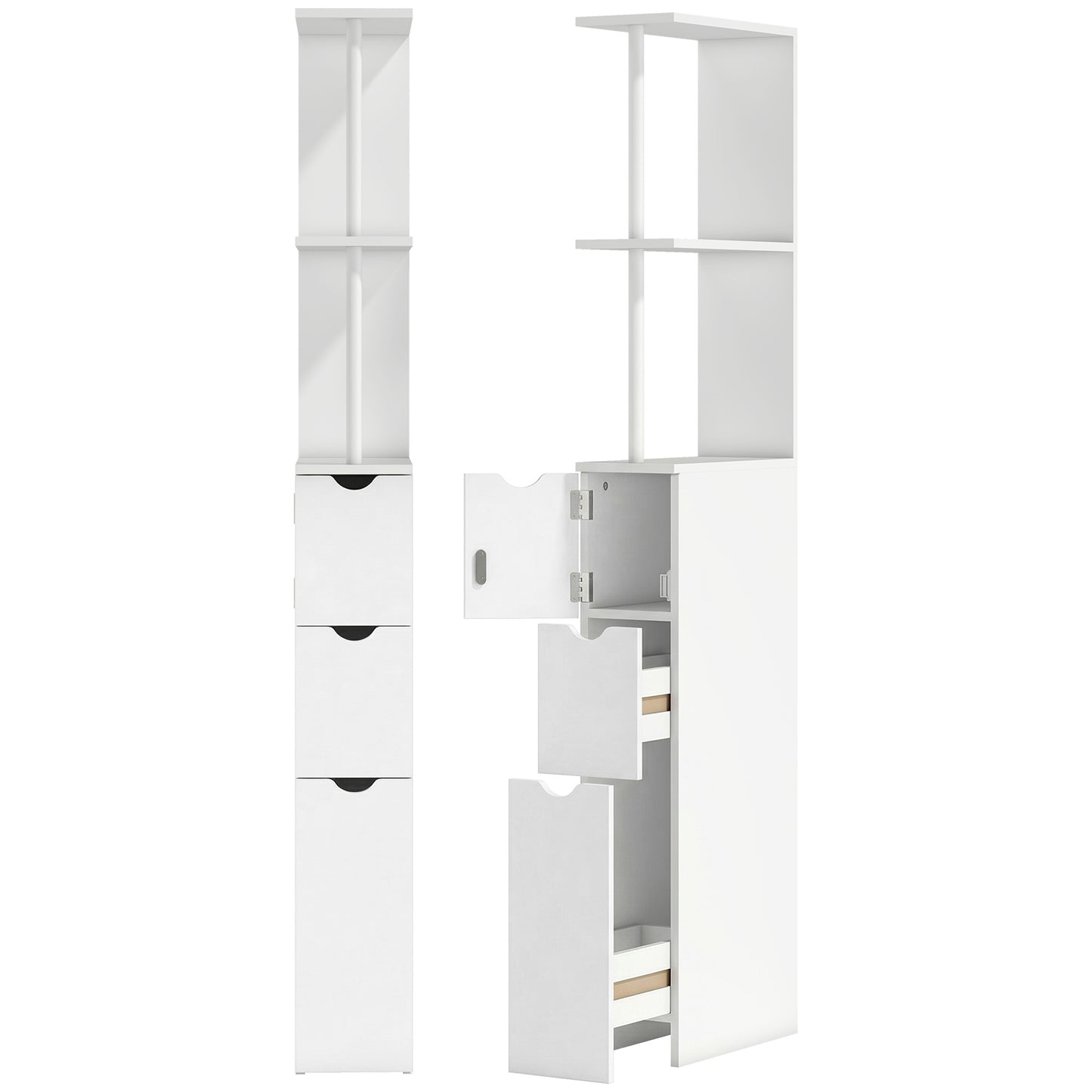 Photo of HOMCOM Slim Bathroom Storage Cabinet with Drawers, Tall Bathroom Cupboard with 2-Tier Shelf, White in White colour on a white background