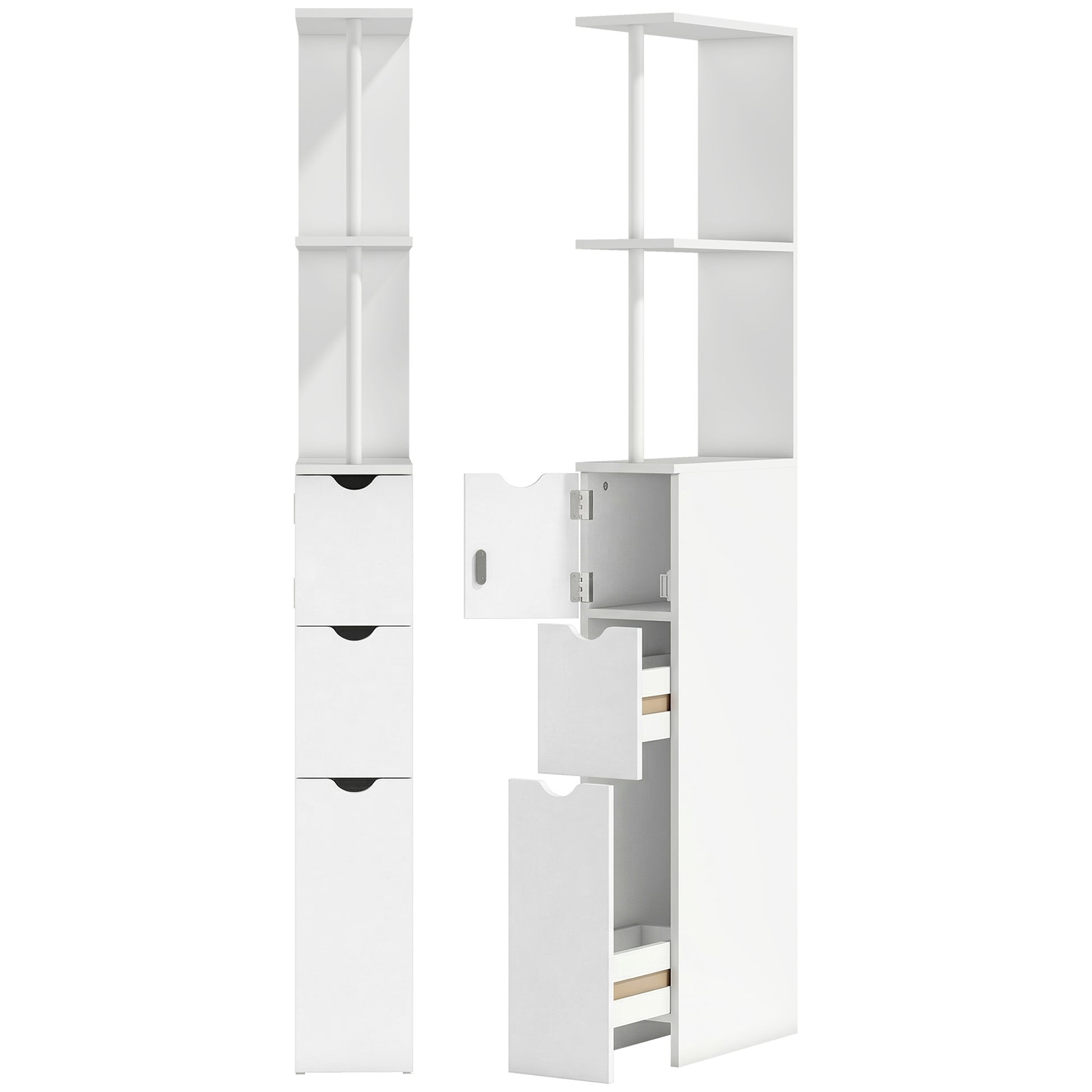 Photo of HOMCOM Slim Bathroom Storage Cabinet with Drawers, Tall Bathroom Cupboard with 2-Tier Shelf, White in White colour on a white background