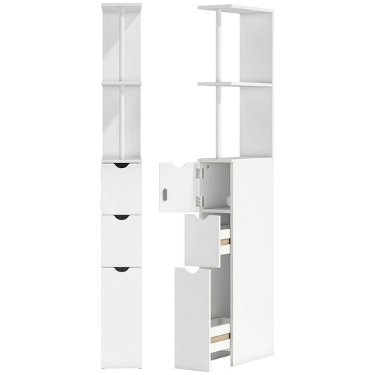 Photo of HOMCOM Slim Bathroom Storage Cabinet with Drawers, Tall Bathroom Cupboard with 2-Tier Shelf, White in White colour on a white background