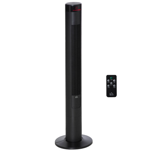Photo of HOMCOM 46" Oscillating Tower Fan with Remote Control, 12H Timer, 3 Speed, 4 Modes, Quiet Cooling Fans, Electric Floor Standing Fan for Home Bedroom Office, Black in Black colour on a white background