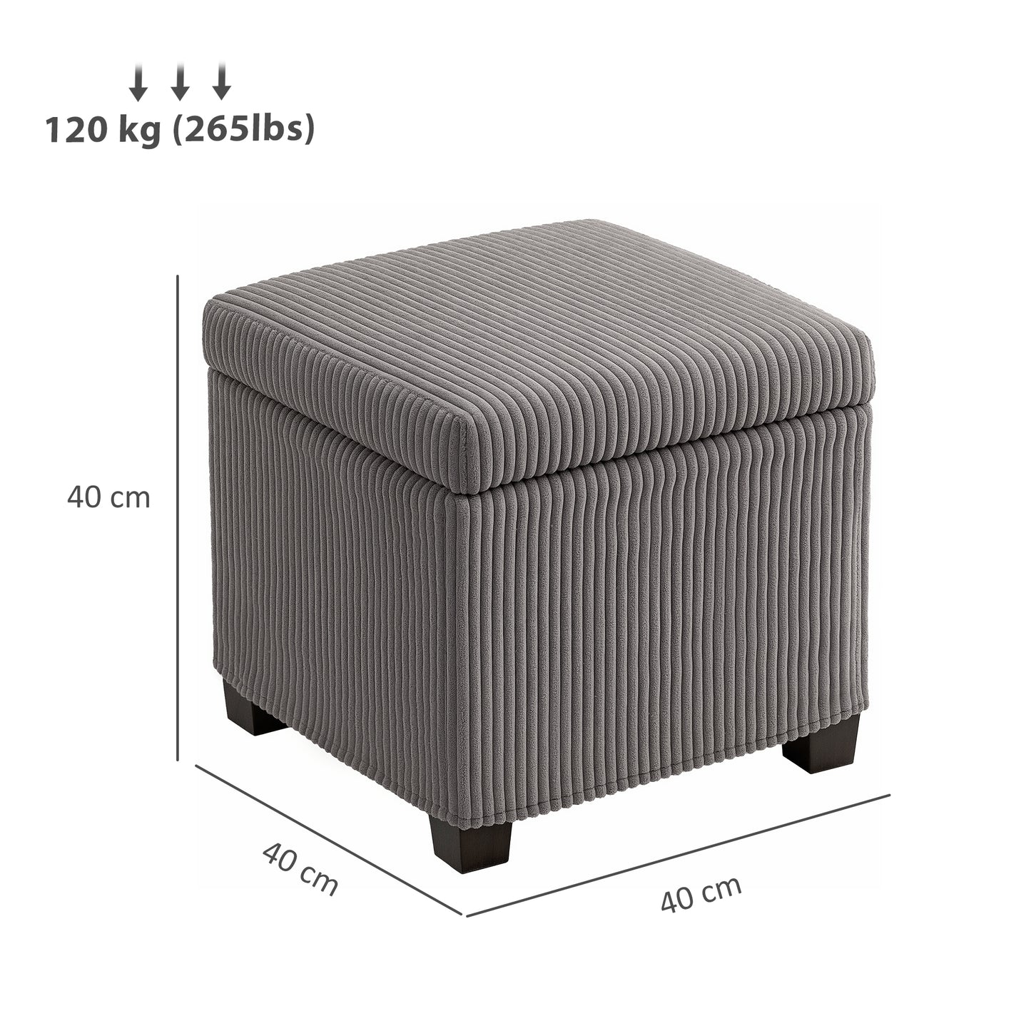 HOMCOM Storage Ottoman Bench, Corduroy Storage Chest Box with Wooden Legs, 40cm Bed End Bench for Living Room, Bedroom, Entryway, Grey