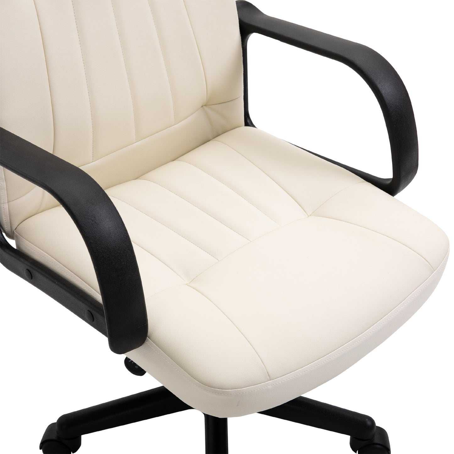 HOMCOM Desk Chair, PU Leather Computer Office Chair with Adjustable Height, Swivel Wheels for Home Work Study, Cream White