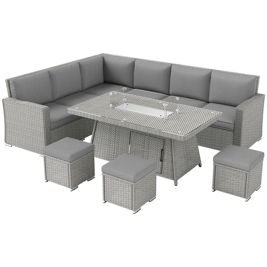 Photo of Outsunny Seven-Piece Firepit Table Rattan Sofa Set - Grey in Grey colour on a white background