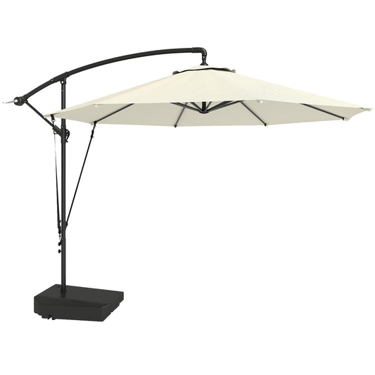 Photo of Outsunny 3(m) Garden Cantilever Parasol with Fillable Base up to 90kg, Wind Protection Strap, Cover, Round Banana Hanging Umbrella with Crank Handle and Tilt, UPF50+ Patio Umbrella, Cream in Cream colour on a white background