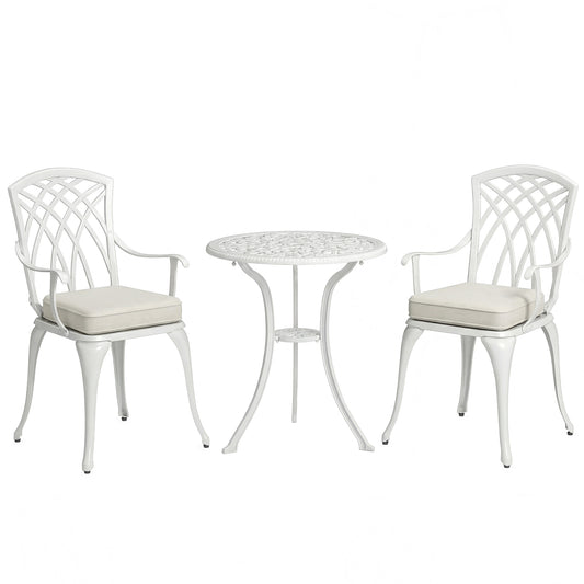 Photo of Outsunny Three-Piece Cast Aluminium Bistro Set - White in White colour on a white background