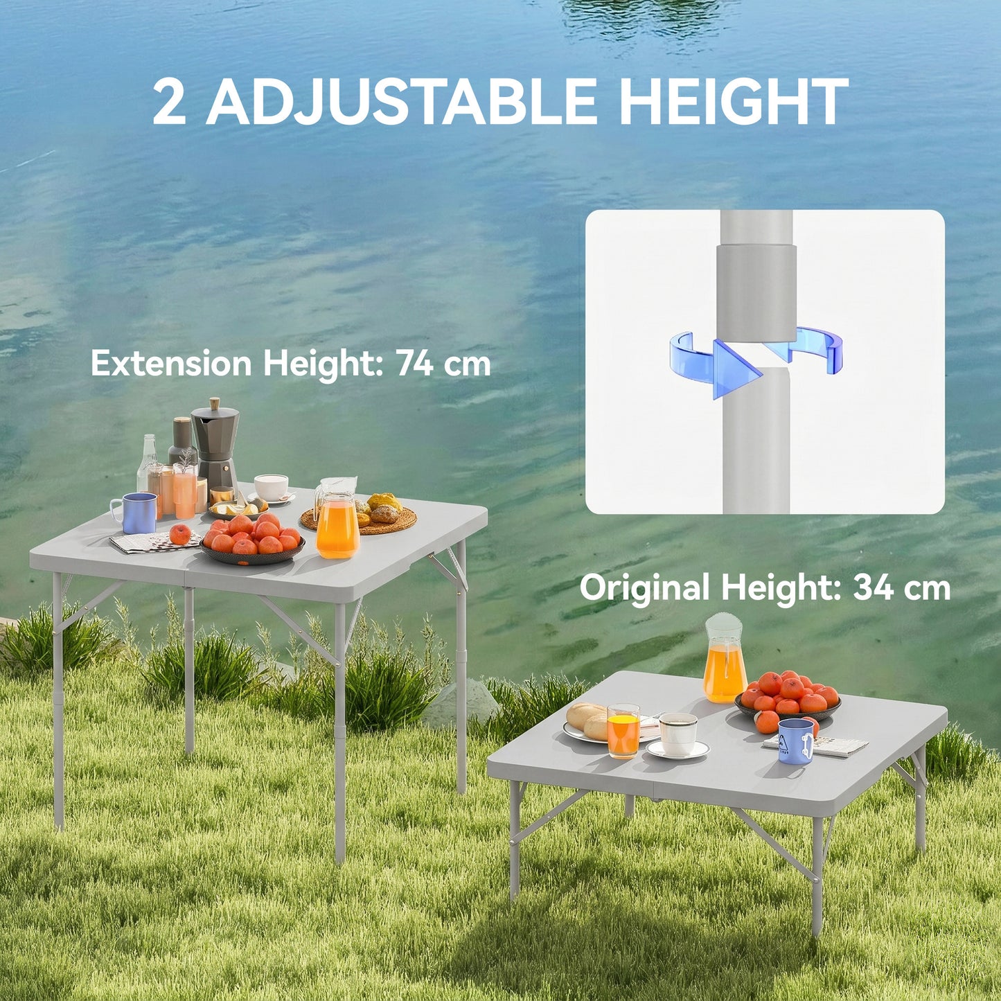 Outsunny 34/74cm Folding Camping Table, with Handle - Grey