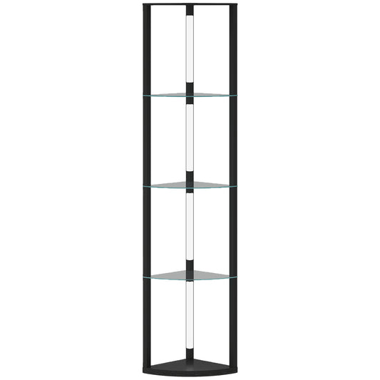 Photo of HOMCOM LED Floor Lamp with Shelves, Dimmable Standing Lamp with Foot Switch for Living Room, Bedroom, Black in Black colour on a white background